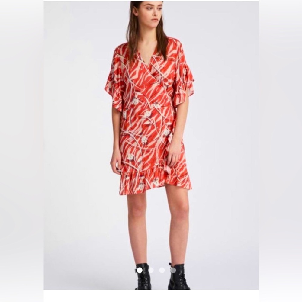 All Saints Marlow Red and White Patterned Wrap Dress